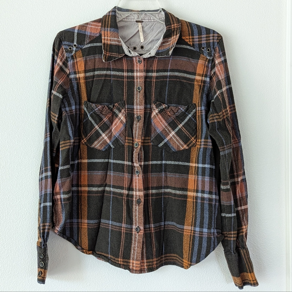 Free People Wesley Plaid Button Down Shirt Size Small